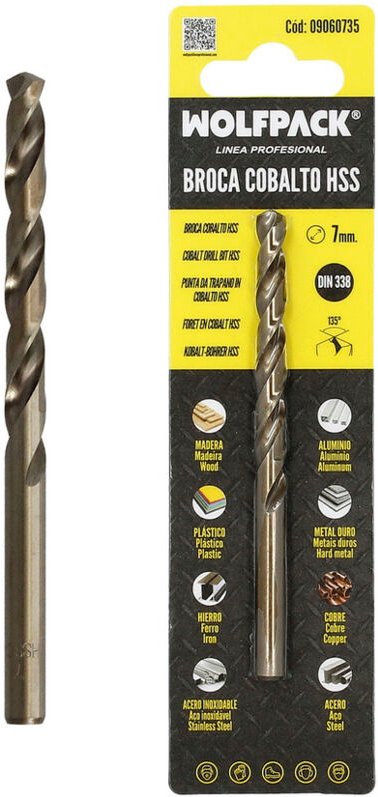 Kobalt hss zylindrischer Bohrer 7,00 mm. Blister 1 Stück.