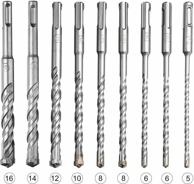 Bohrer- und Meißelset, 9-teiliges SDS-Plus-Bohrerset für elektrische Schlagbohrmaschine zum Bohren von Stein, Beton, Zie...
