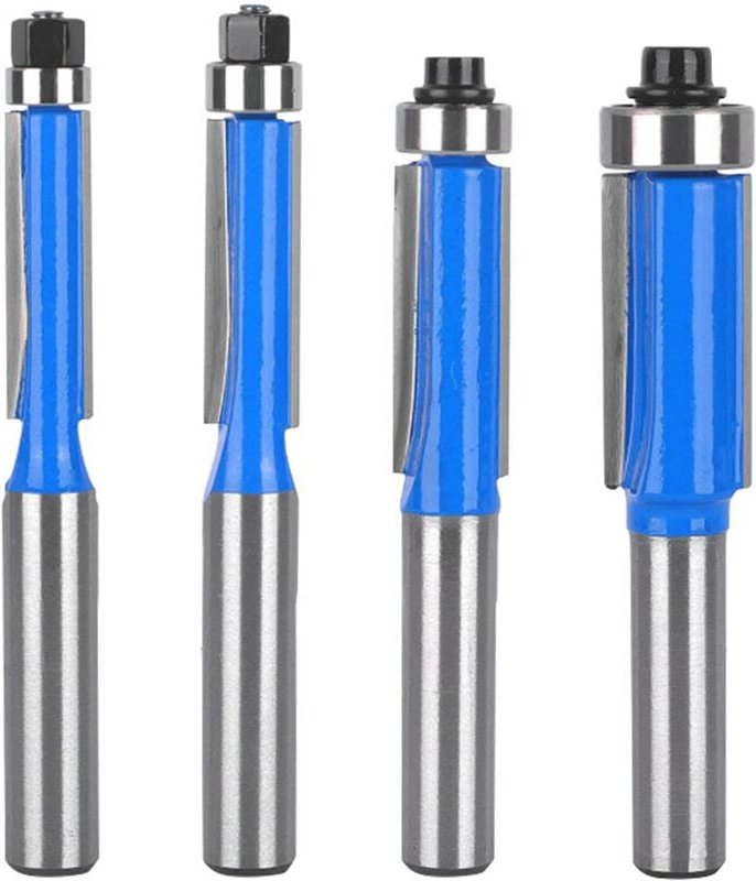 4-teiliges Fräser-Set, 8 mm Schaft, Holz-Kopier-Bit, Fräser mit Oberlager, Bündigfräser, für Heimwerker-Schneiden - Soll...