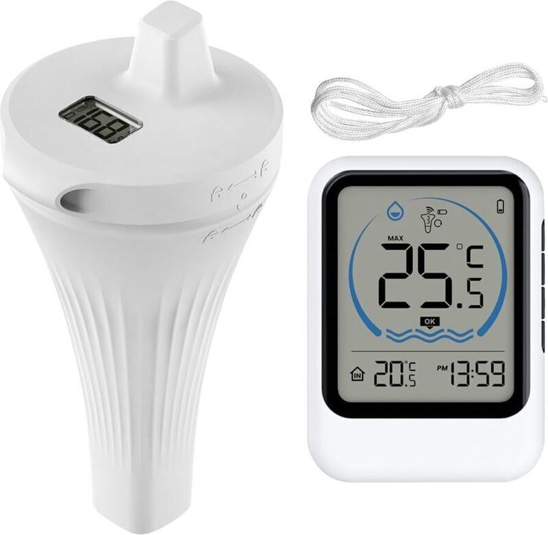 Ulisem - Funk-Poolthermometer IP68 schwimmend mit Temperatursensor – LCD-Display – Kabelloses Digitalthermometer für Swi...