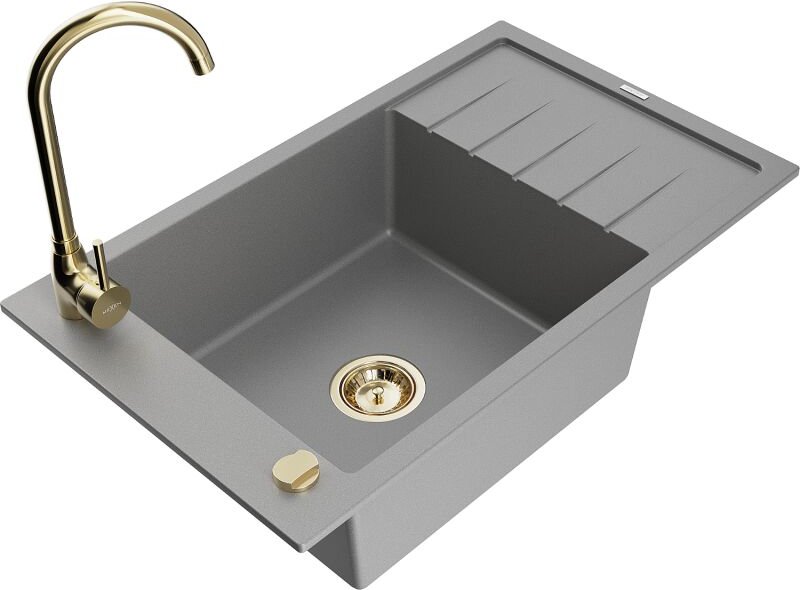 Elias 1 Becken-Granitspüle mit Abtropffl√§che und Mischbatterie Telma, Grau - 6511-71-670200-50 - Mexen