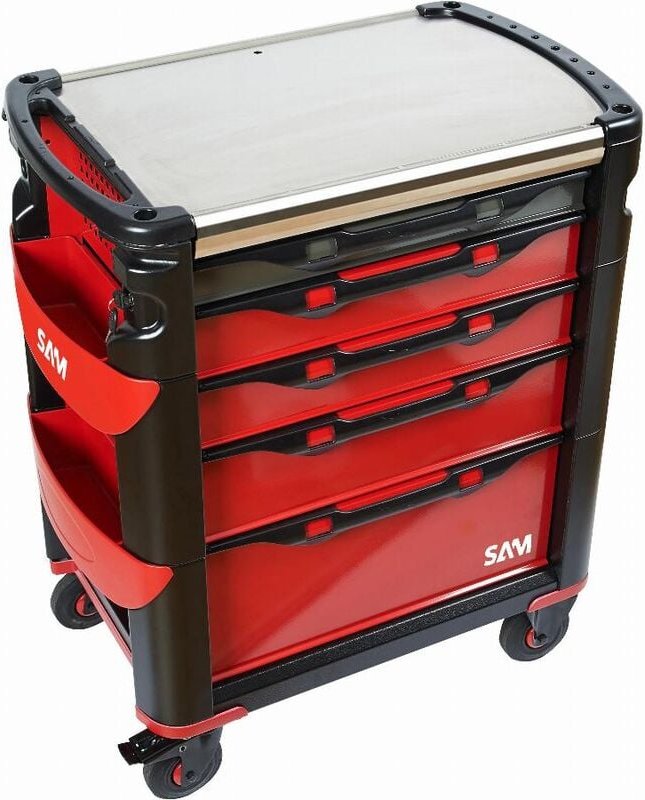 Sam Outillage - Großraumwagen 5 Schubladen Rot mit Edelstahlplatte - 415H