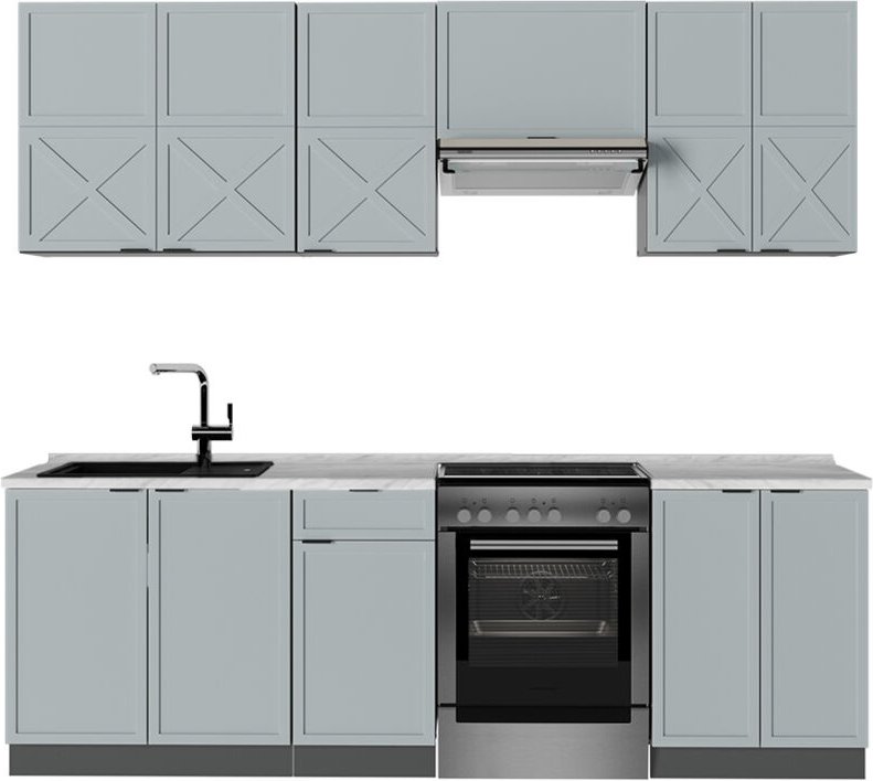 Küchenschränke Fame-Line, Hellblau-grau/Anthrazit, 240 cm , AP Marmor, Vicco