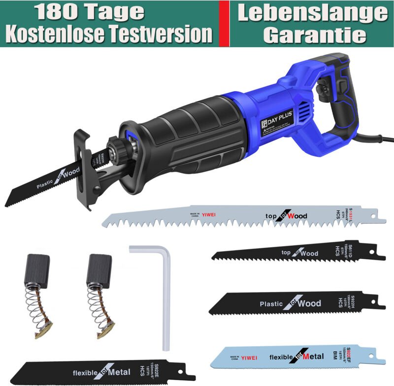 Thumbnail - Dayplus - Professional Säbelsäge 2600W Tigersäge Reciprosäge Fuchsschwan mit 5 Sägeblätter