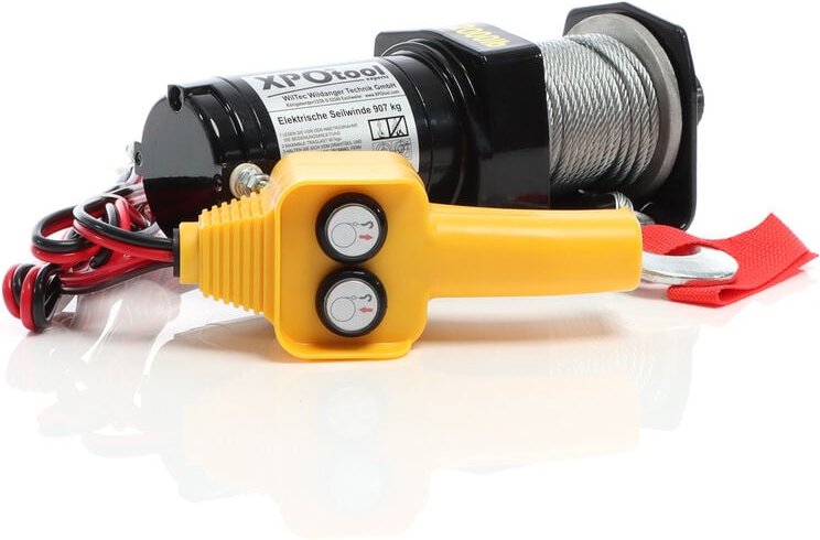 Elektrische Seilwinde 907kg 12V, Seilzug mit 12,5m Stahlseil, 1PS Motorwinde für Offroad, Hebezug für Fahrzeuge, Anhänge...