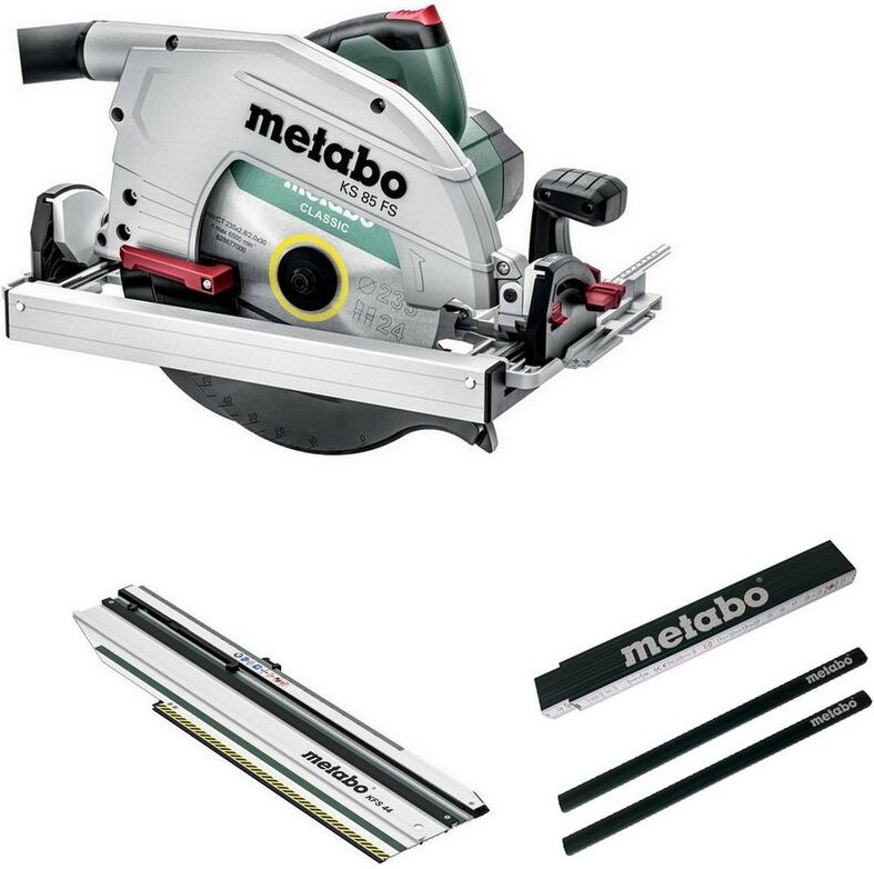 Metabo Handkreisssäge KS85FS + Kappschiene KFS44 + Meterstab + Bleistifte