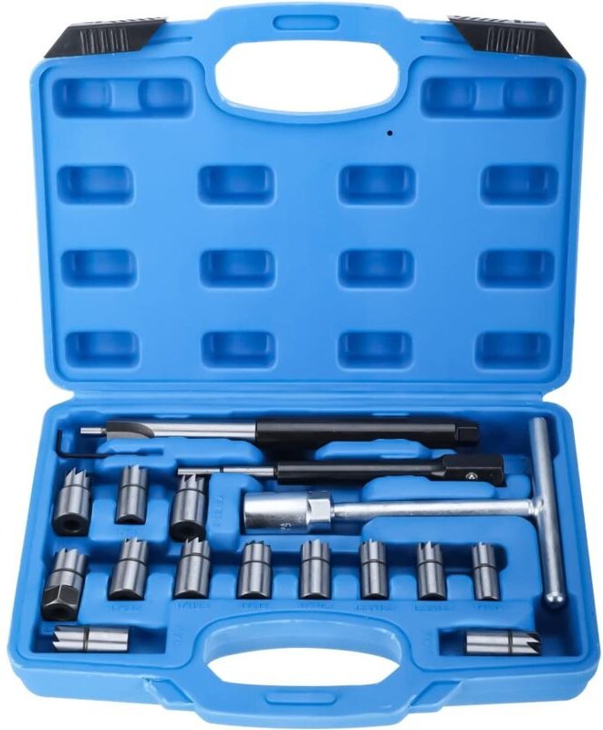 17-teiliger Diesel-Einspritzbrunnenschneider, Diesel-Einspritzdüsen-Sitzschneider-Set, 17 mm 19 mm Einspritzdüsenschneid...