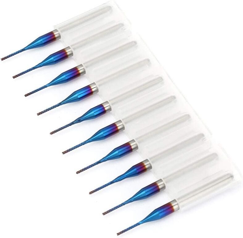 Memkey - 10 Stück Kegelfräser, blau beschichteter Wolframcarbid-Schaftfräser für SCM-Leiterplatten-Graviermaschine (0,8 ...