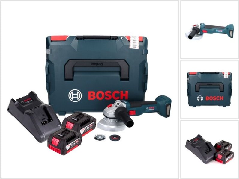 Bosch GWS 18V-10 Professional Akku Winkelschleifer 18 V 125 mm Brushless + 2x Akku 5,0 Ah + Ladegerät + L-Boxx