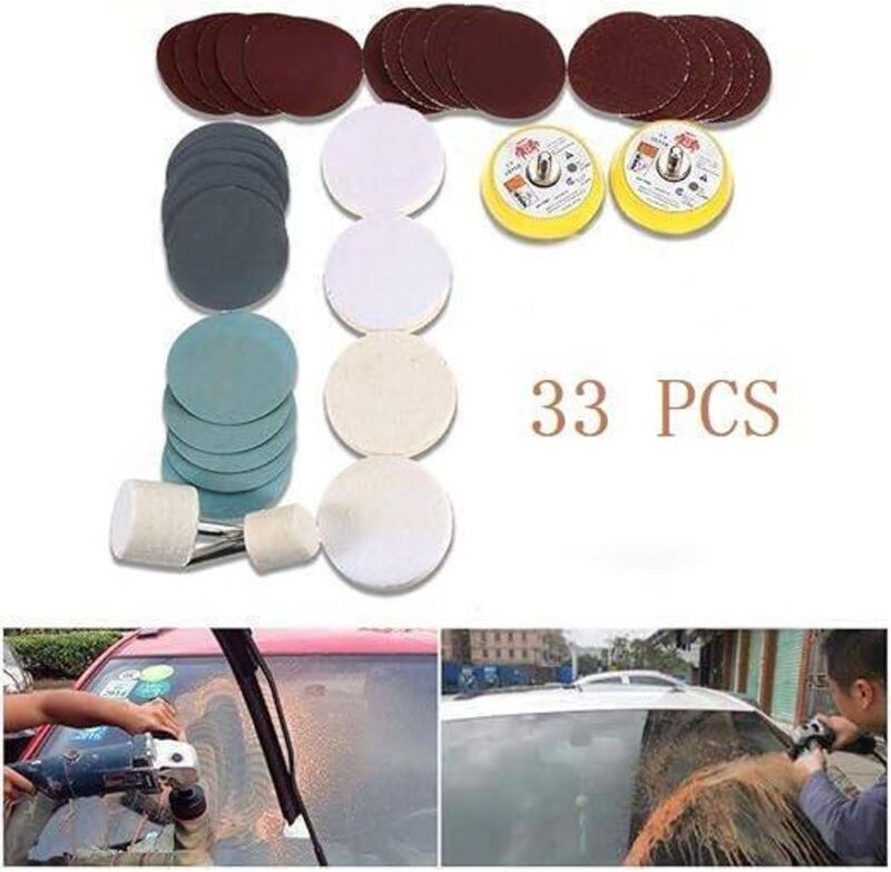33-teiliges Polierset zur Kratzerentfernung, Ceroxid-Kit, Polierpulver, Filz-Polierscheibe für Windschutzscheibe und Gla...