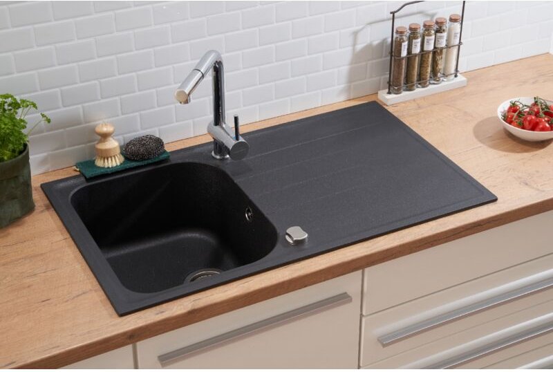 Respekta - Küchenspüle Einbauspüle Spülbecken Granitspüle 86 x 50 Schwarz Orlando