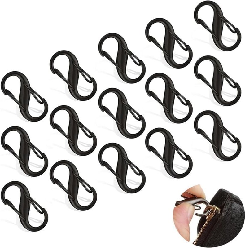 Thumbnail - Bluedeer - 15x Reißverschluss-Diebstahlschutz aus Edelstahl S-Form Zipper Lock Clips mit Karabinerhaken für Rucksack, Re...
