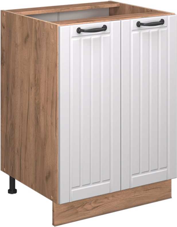 Küchenunterschrank Fame-Line, Weiß Landhaus, 60 cm , AP Eiche, Vicco