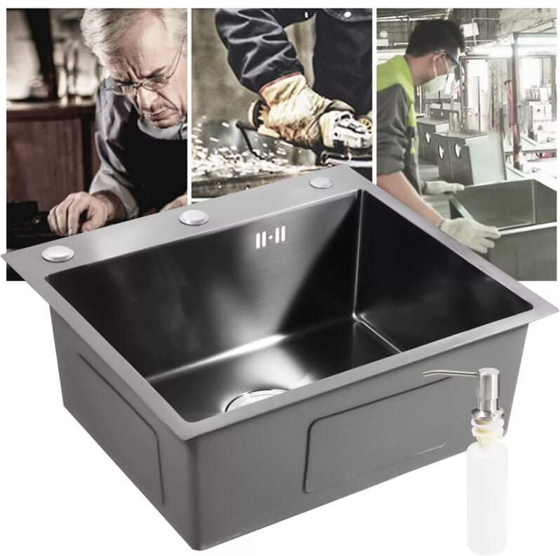Gojoy - 45x50cm Schwarz Edelstahl Rechteck Einbauspüle Küchenspüle Spülbecken mit Rohr