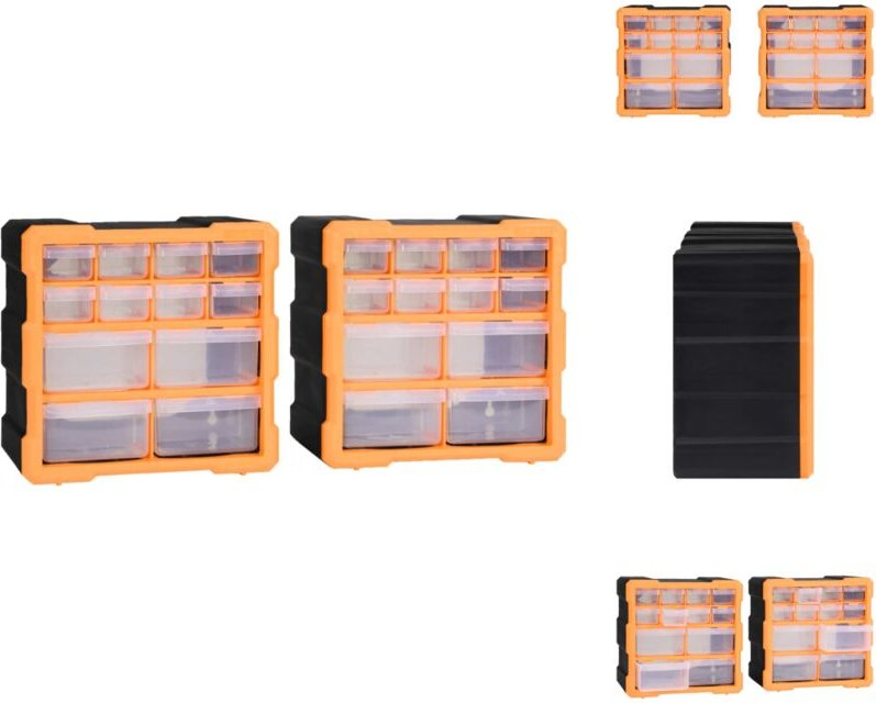 Werkzeugkästen - Living Multi-Schubladen-Organizer 2 Stk. 12 Schubladen 26,5x16x26 cm - Orange