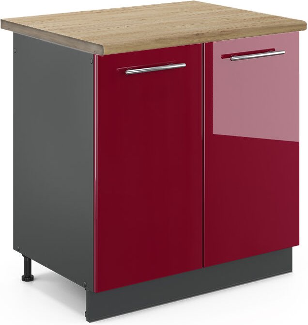 Vicco - Küchenschränke Fame-Line, Bordeaux Hochglanz, 80 cm , ap Eiche