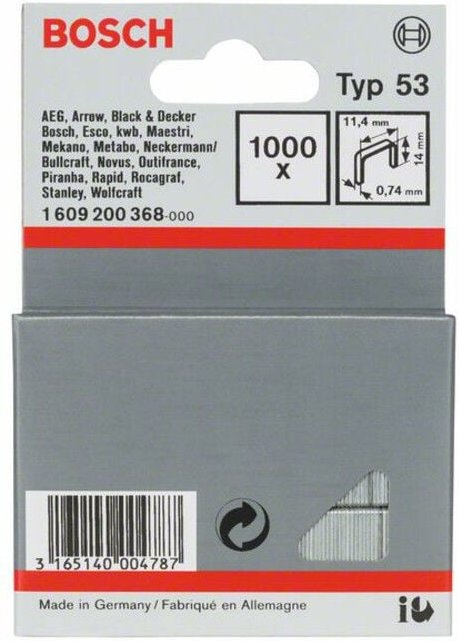 Thumbnail - Bosch Feindrahtklammer Typ 53 11,4 x 0,74 x 14 mm 1000 Stk