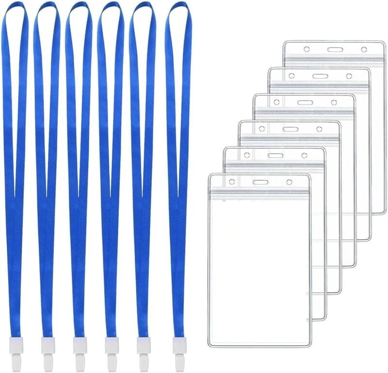 Bluedeer - 6 Stück Kartenhülle mit Lanyard Ausweishülle mit Band wasserdichte Kartenhülle aus transparentem pvc mit Blau...