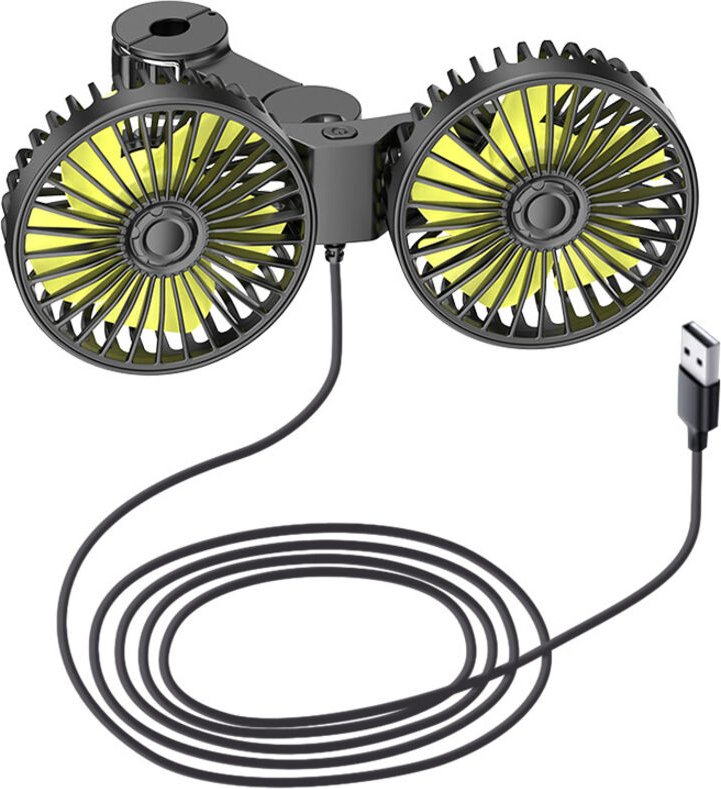 Autoventilator mit zwei Köpfen, tragbarer USB-Fahrzeugventilator, leiser, kühlender Rücksitzventilator, 3 einstellbare G...