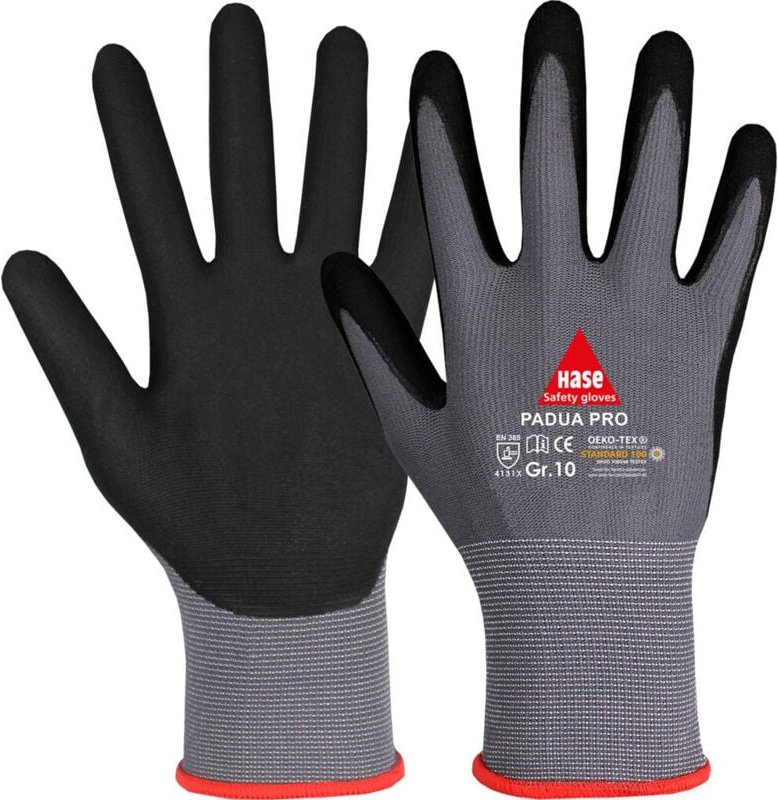 Thumbnail - 10 Paar Hase® Padua pro Montagehandschuhe grau/schwarz 12
