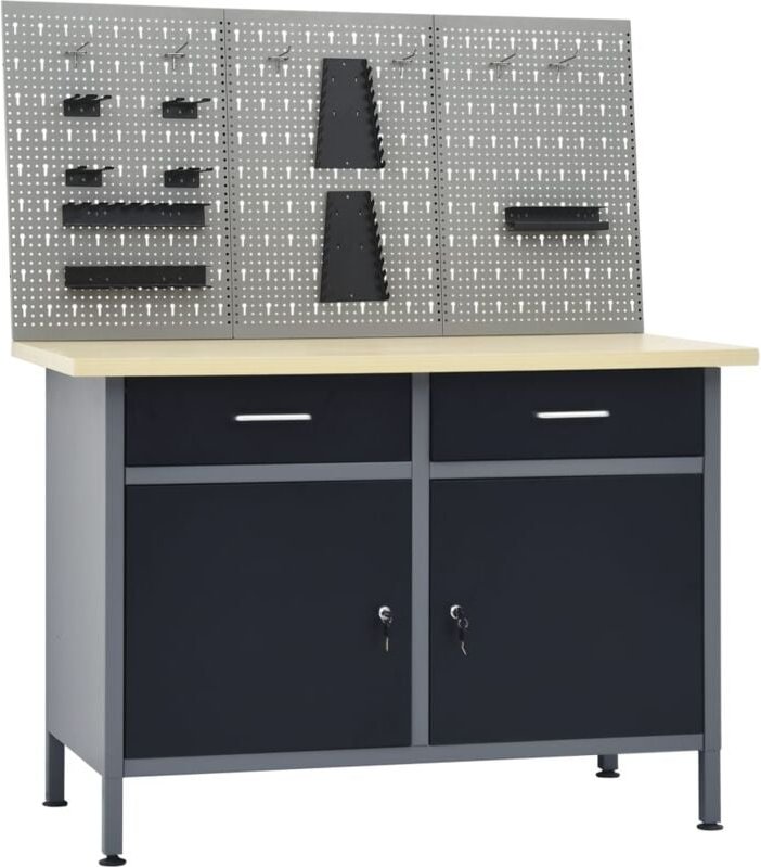 Werkbank mit 3 Werkzeugwänden - Vidaxl