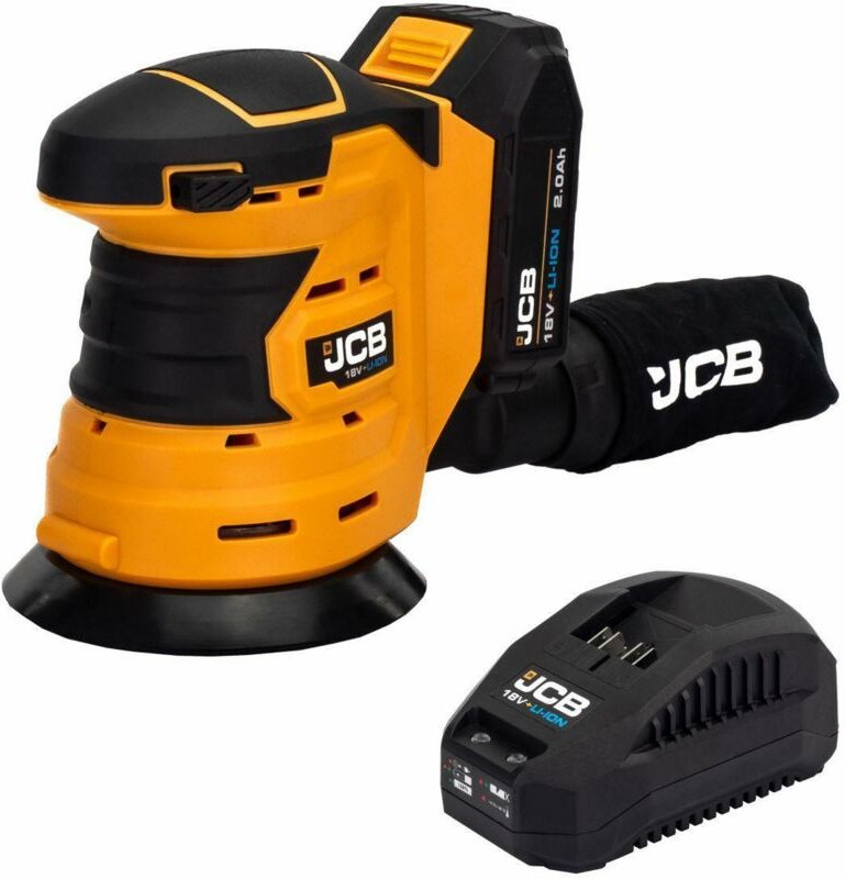 JCB - Akku-Exzenterschleifer 18 v, Holz- und Metallwerkzeug, Drehzahl de bis zu 10.000 U/min, Teller de 125 mm, Staubabs...