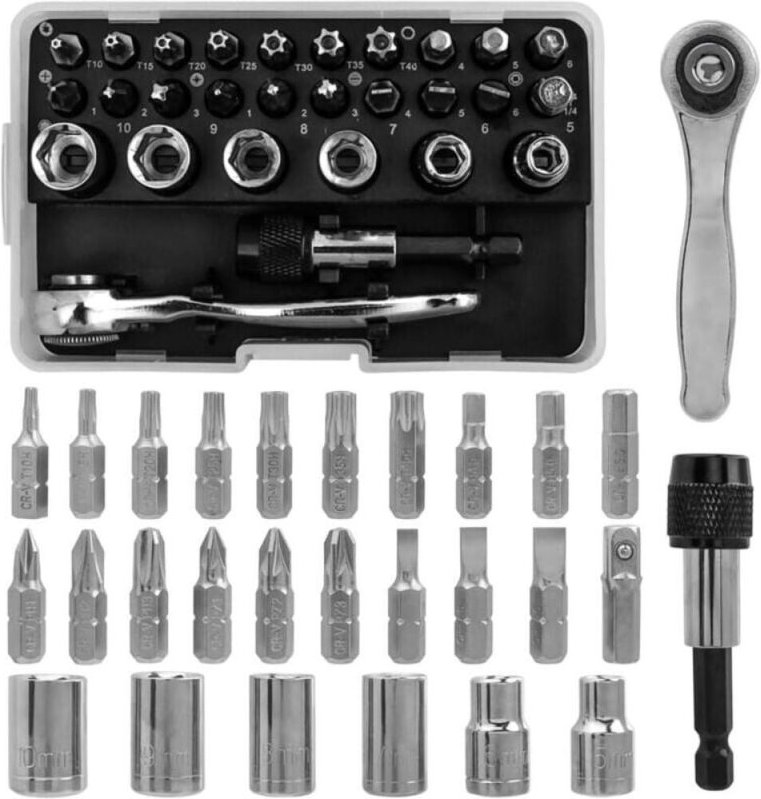 28-teiliges Mini-Ratschenschlüssel-Set mit Steckschlüsseleinsätzen und Bithalter, 1/4 Zoll umkehrbarer Ratschenschlüssel...