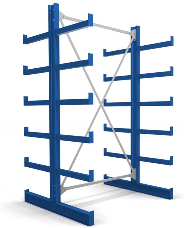 Kragarmregal doppelseitig 1 Feld mit 5 Ebenen 1300x2000x500mm enzianblau - Stier