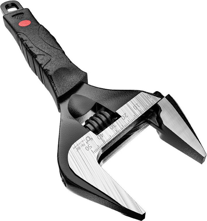 Verstellbarer Schraubenschlüssel, 200 mm, Beckenschlüssel mit breiter Backe und schwarz oxidiertem Finish, aus Cr-V-Stah...