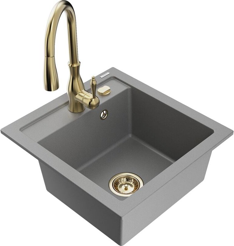 Vito 1-Becken-Granit-Spüle mit Mischbatterie Savita, Grau - 6503-71-672601-50 - Mexen