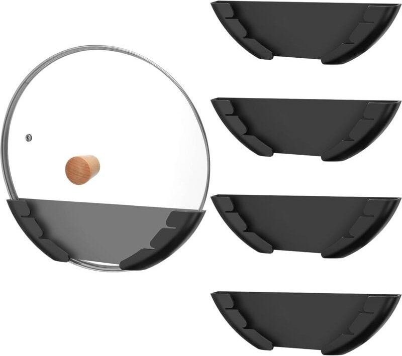 Csparkv - 4er-Pack Topfdeckelhalter zur Wandmontage, Topfdeckelgestelle aus Kunststoff, passend für 15–32 cm große Pfann...