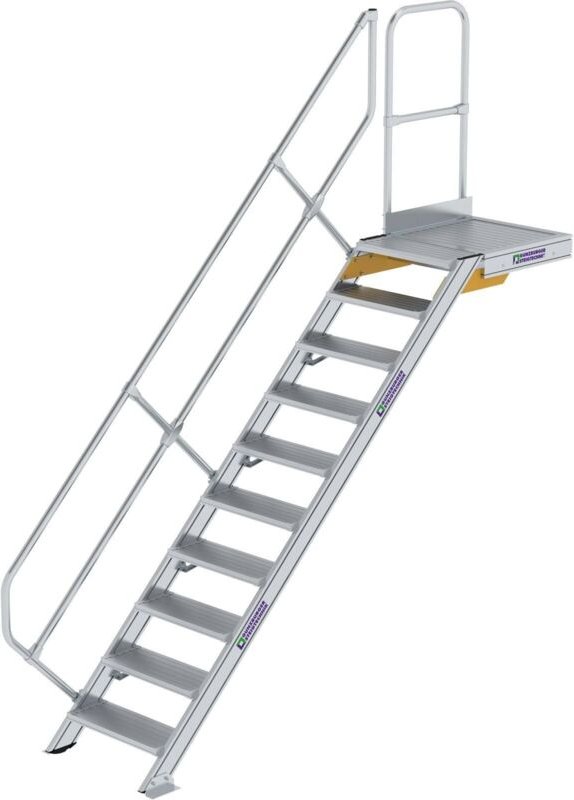 Günzburger Steigtechnik - Treppe mit Plattform 45° Stufenbreite 600 mm 10 Stufen Aluminium geriffelt - 600430