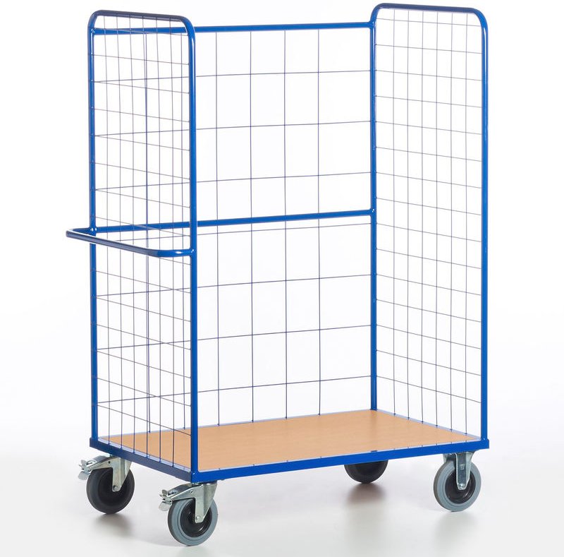 Rollcart Etagenwagen 1880mm hoch 3 Gitterwände offen Grundmodell mit Schiebegriff und Ladefläche 1200x800mm im Buchendek...