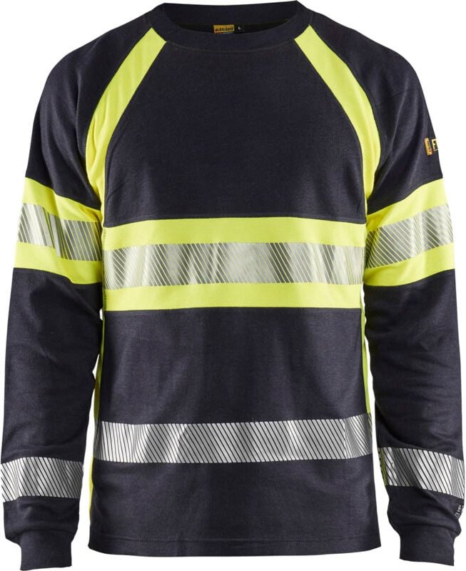 Arbeits-T-Shirt mit langen Ärmeln, flammhemmend, inhärent 3484 – Marine/Neongelb 4XL