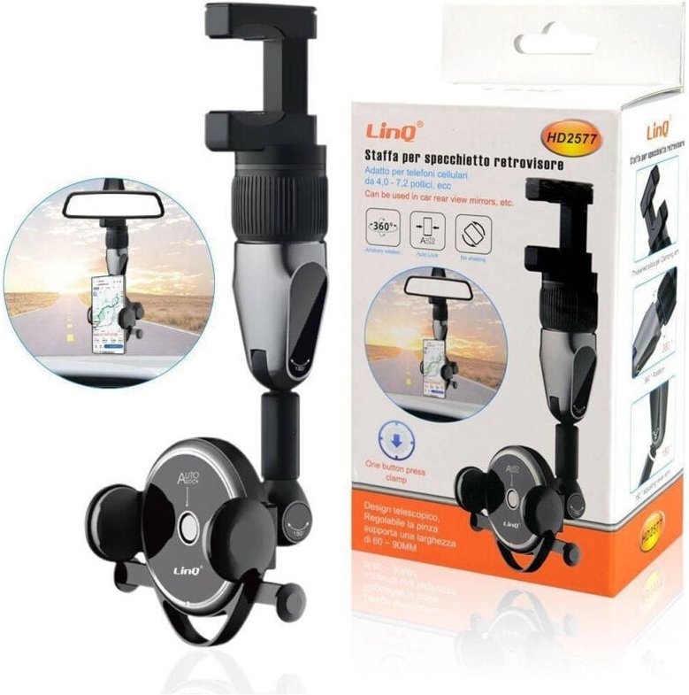 Trade Shop Traesio - Trade Shop - HD2577 drehbare smartphone-halterung für den autorückspiegel -