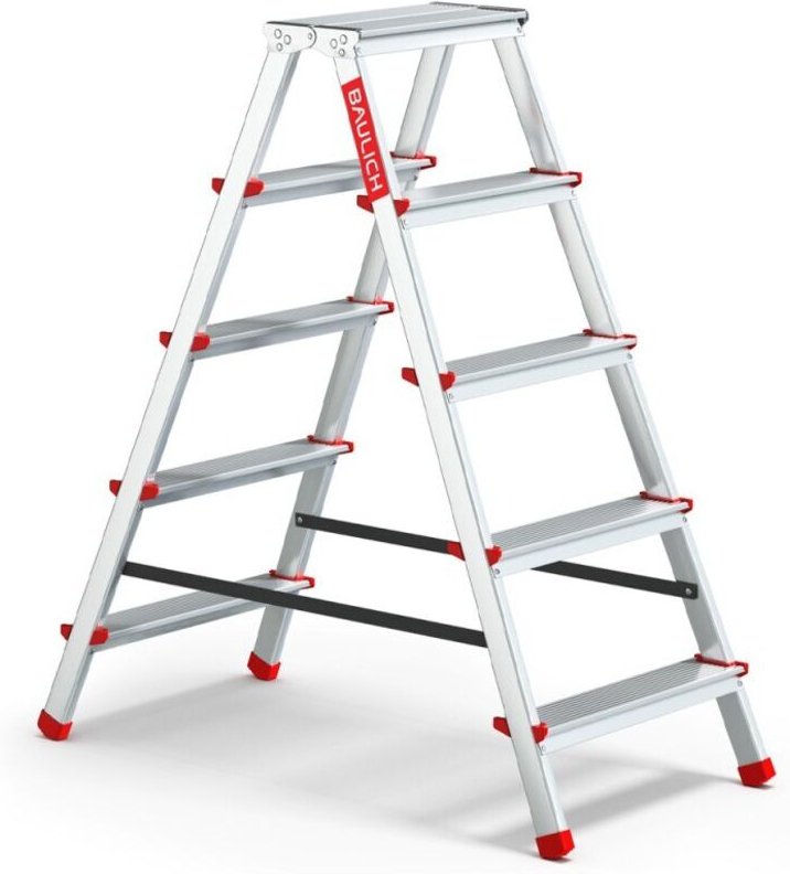 HOME Leiter 2x5 aus Aluminium, doppelseitig, 5 Stufen, 125 kg Tragfähigkeit