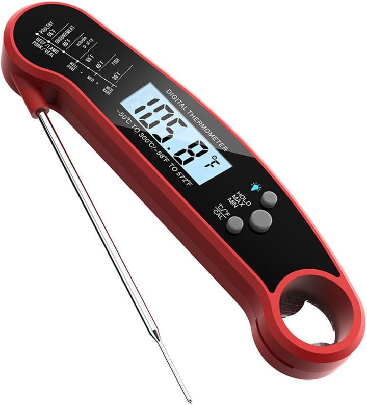 Linghhang - Digitales Küchenthermometer, Fleischthermometer mit sofortiger Anzeige, lange Sonde, großes LCD-Display, Ofe...