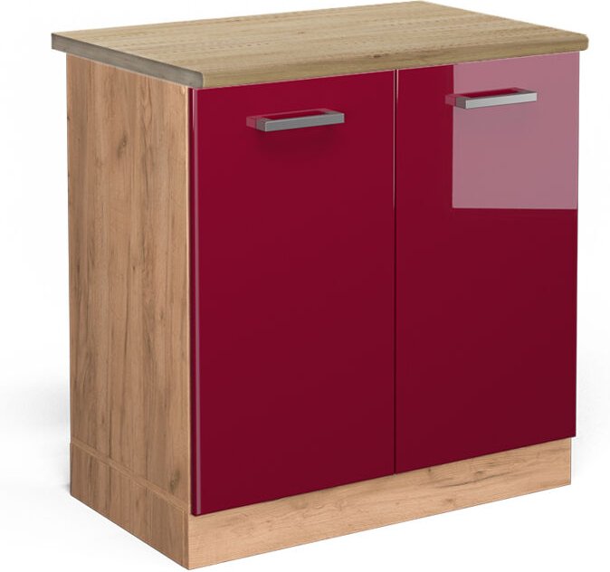 Spülenunterschrank R-Line, Bordeaux Hochglanz, 80 cm , AP Eiche, Vicco