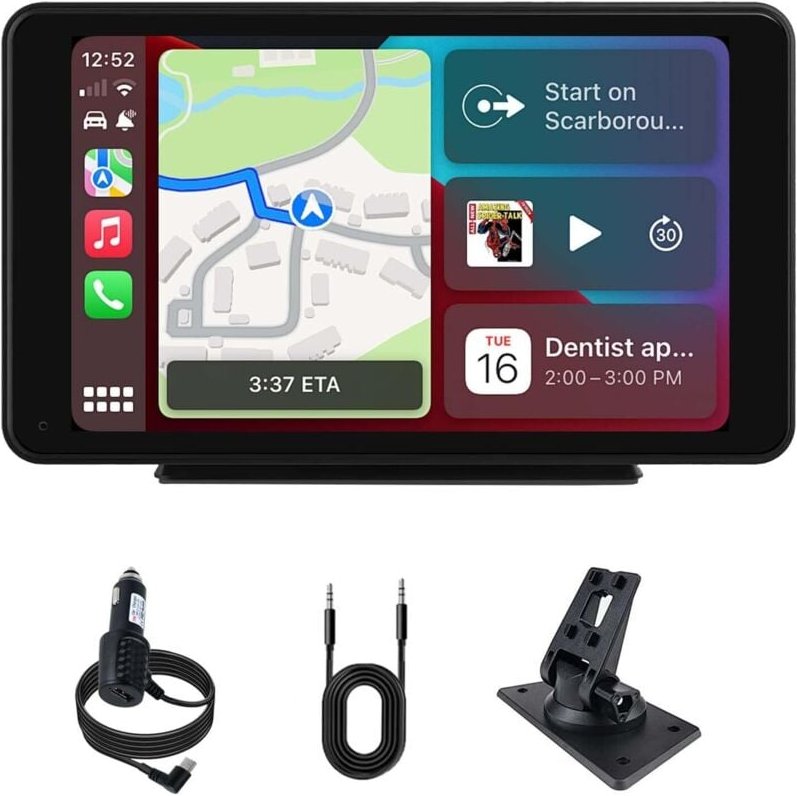 7-Zoll-Automonitor mit kabellosem Carplay Android Auto, IPS-Touchscreen-Autoradio mit Sprachassistent, Mirror Link, Live...