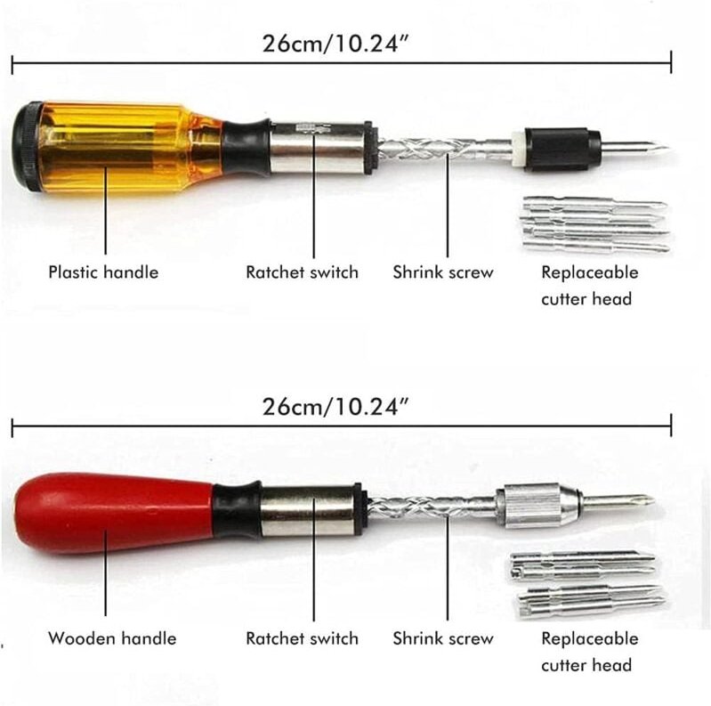 Rubberskin - Ej.Life Topiky Push Pull Ratschenschraubendreher, Halbautomatischer Spiral Ratschenschraubendreher mit 5 Au...