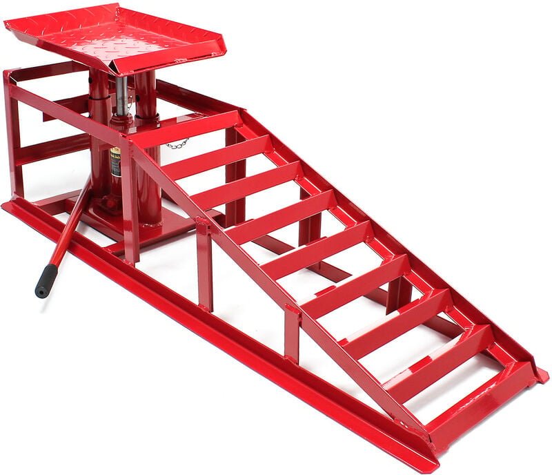 Wiltec - Auffahrrampe mit hydraulischem Wagenheber 2000kg höhenverstellbar Reifenbreite bis 225mm