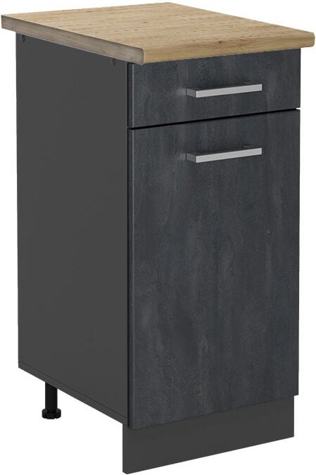 Vicco - Küchenunterschrank R-Line, Schwarz Beton, 40 cm ap Eiche