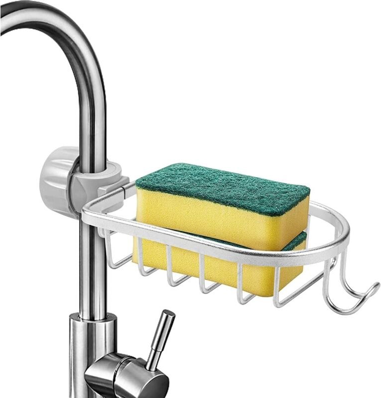 Memkey - Schwammhalter – Küchenaufbewahrung, Aluminium-Spülbecken-Aufbewahrung, Organizer ohne Bohren, Spülbecken-Schwam...