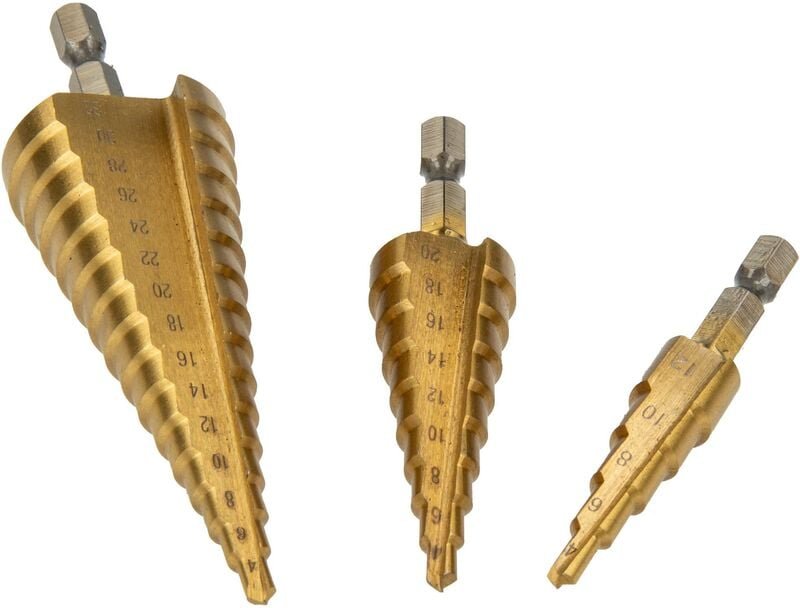 MASTERPROOF PROFESSIONAL HSS - Stufenbohrer Satz 3-teilig, Ø 4 mm bis 32 mm, in Metallbox