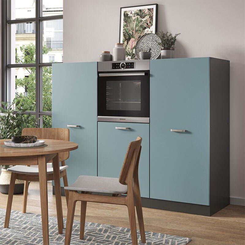 Vicco - Einbauküche R-Line, Blau-Grau/Anthrazit, 180 cm ohne Arbeitsplatte