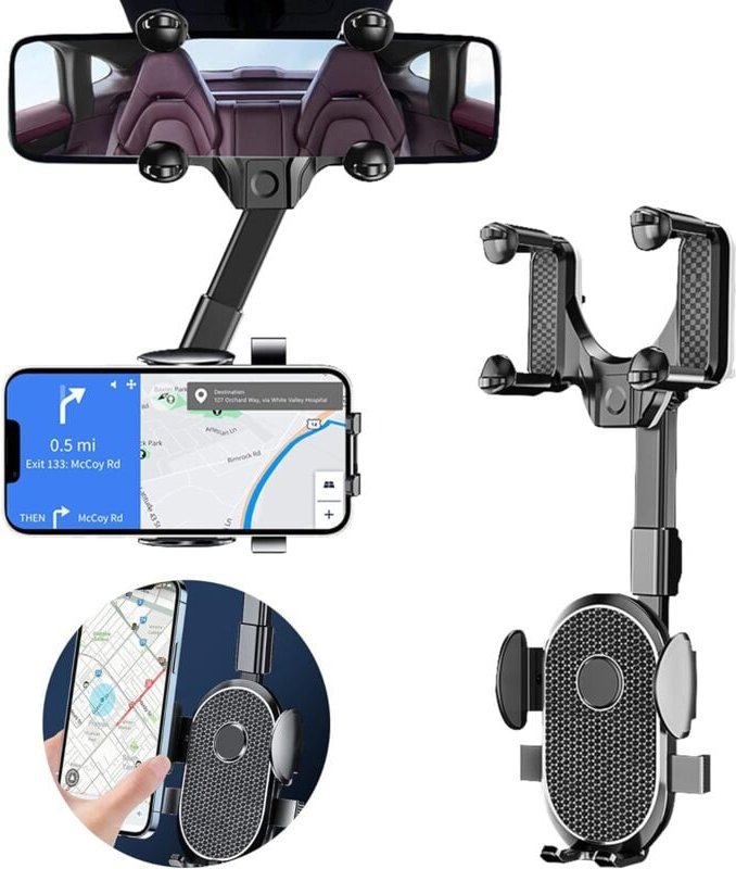 Thumbnail - Auto-Rückspiegel-Handyhalterung, Auto-Handyhalterung, 360° flexibel drehbar, multifunktional, einziehbar, Auto-Handyhalt...