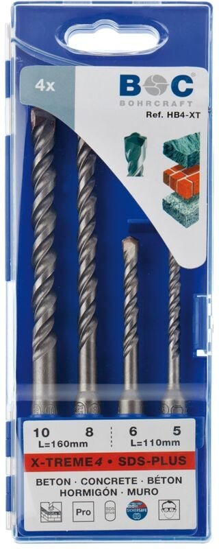 SDS-plus X-TREME HB4XT Hammerbohrer-Set // 5/6x110+8/10x160/4-tlg. Bohrcraft 26101430004