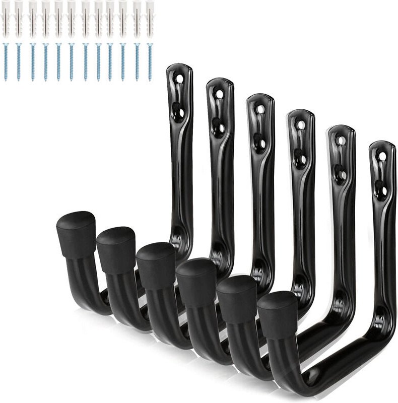 Lntyq - 6 Stück robuste Garagenhaken, 9 cm, Aufbewahrungshaken aus Stahl, Wandaufhänger, Leiter-Organizer, Gartenschuppe...