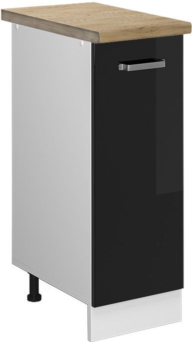 Vicco - Apothekerschrank R-Line, Schwarz Hochglanz, 30 cm , ap Eiche