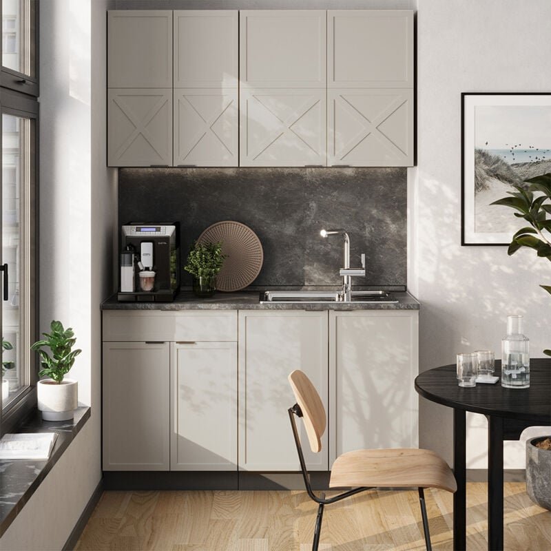 Singleküche Fame-Line, GrauBeige/Anthrazit, 140 cm ohne Arbeitsplatte, Vicco